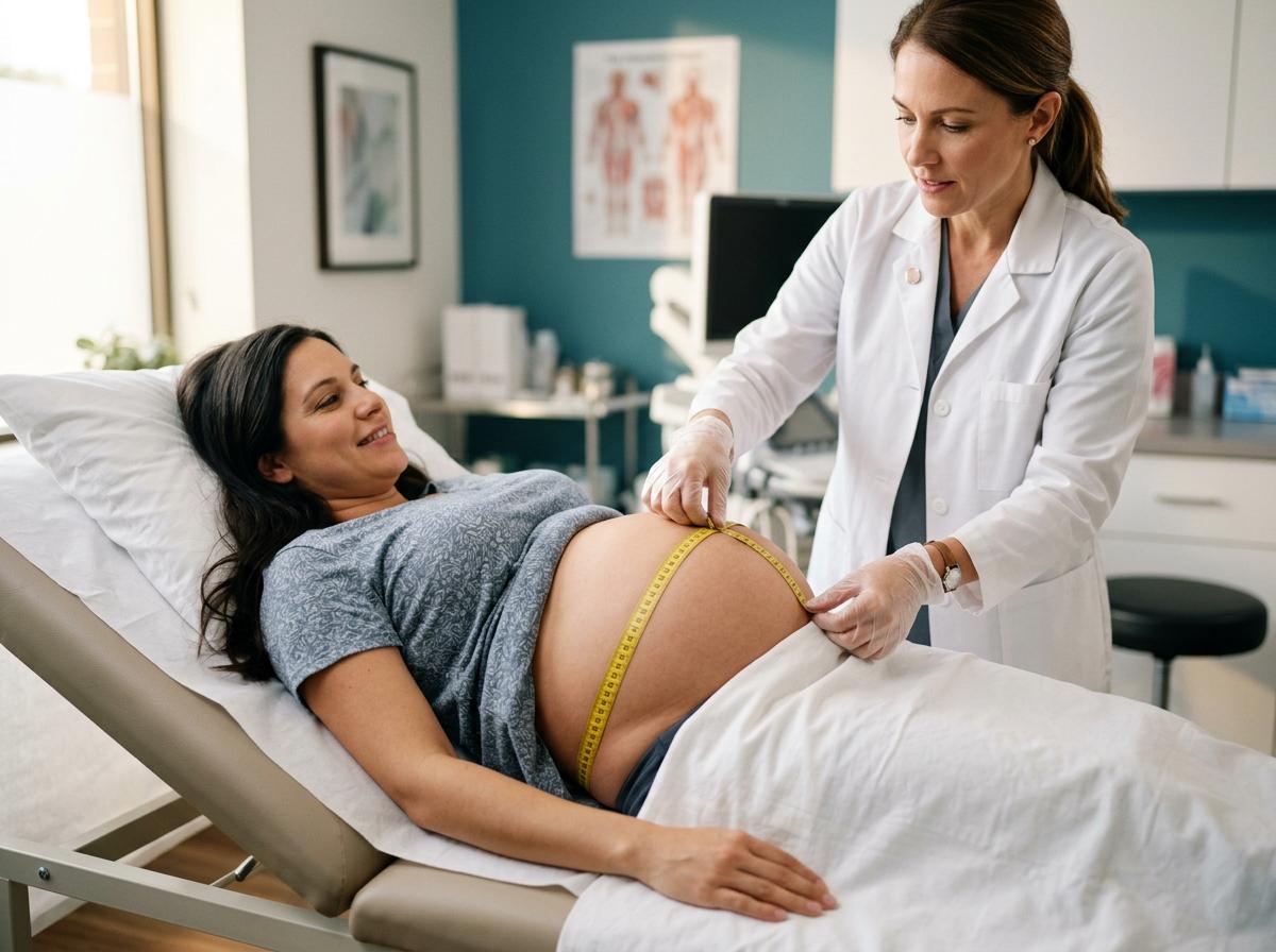 Ginecologista medindo barriga de gestante