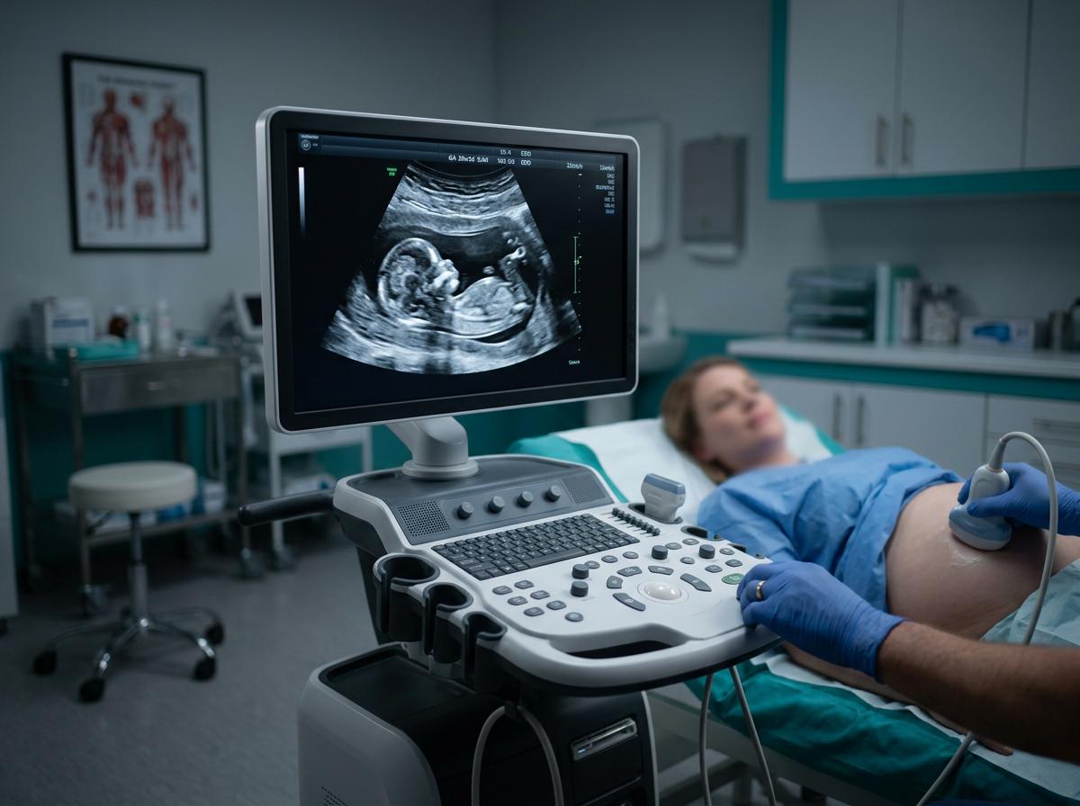Ultrassom obstétrico em monitor durante pré-natal