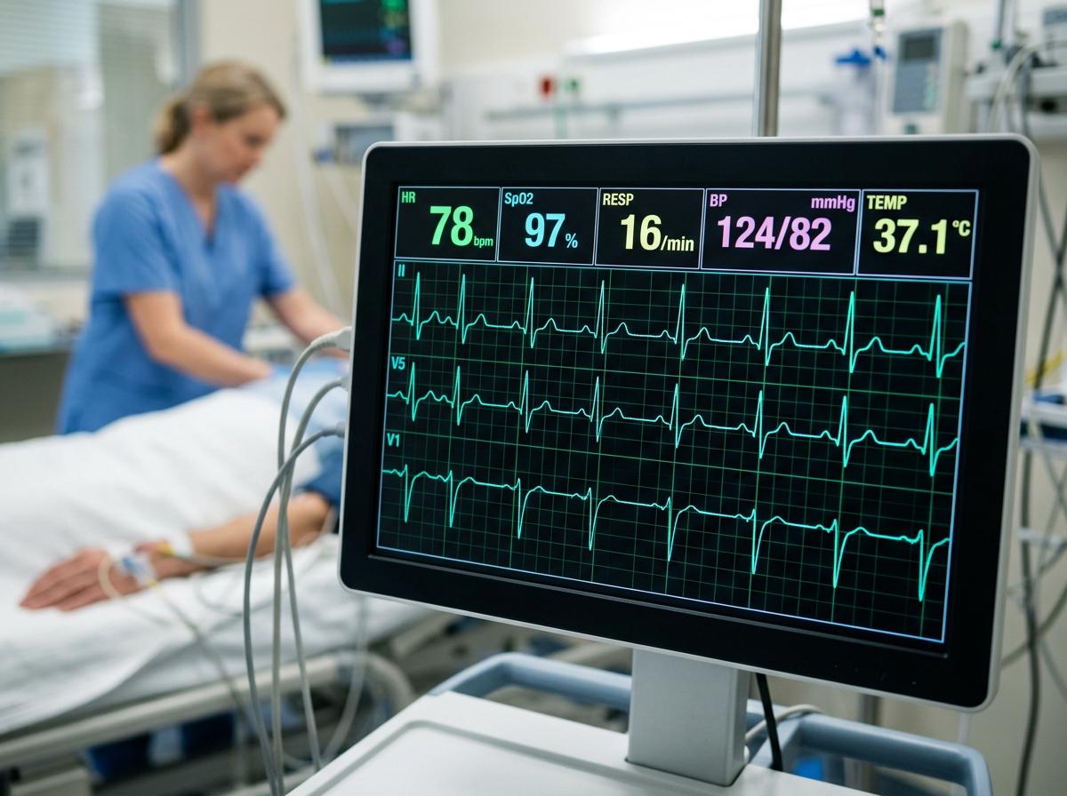 Monitor de eletrocardiograma mostrando batimentos