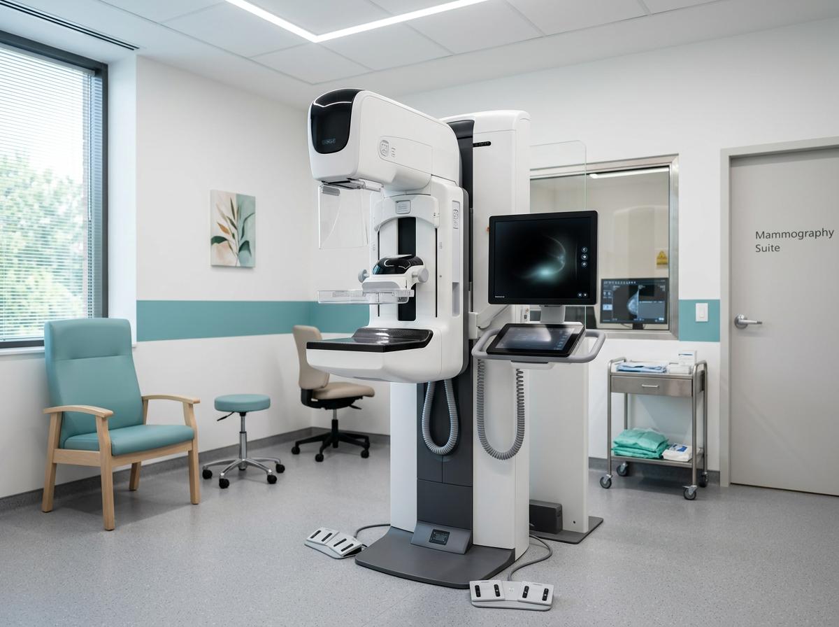 Equipamento de mamografia em sala de exames