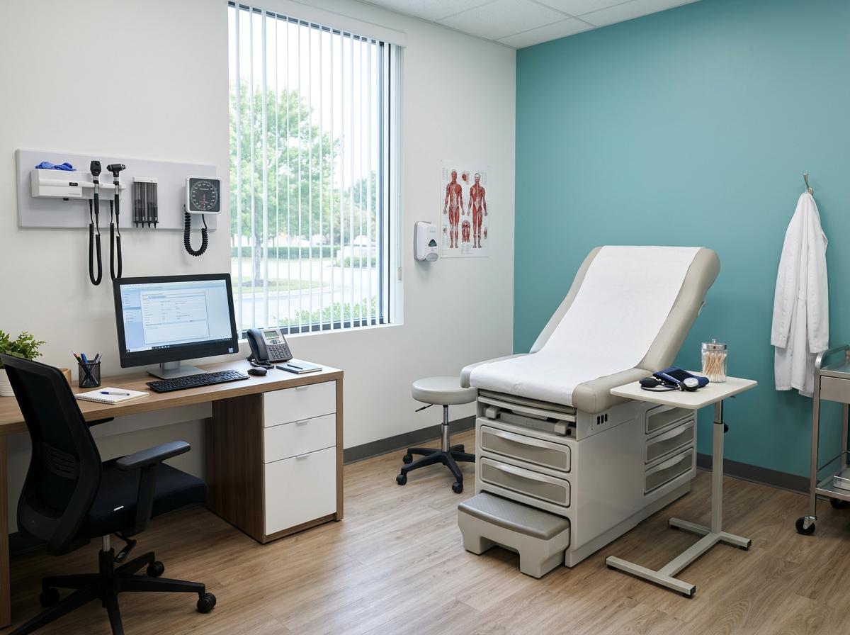 Consultório médico moderno em clínica popular