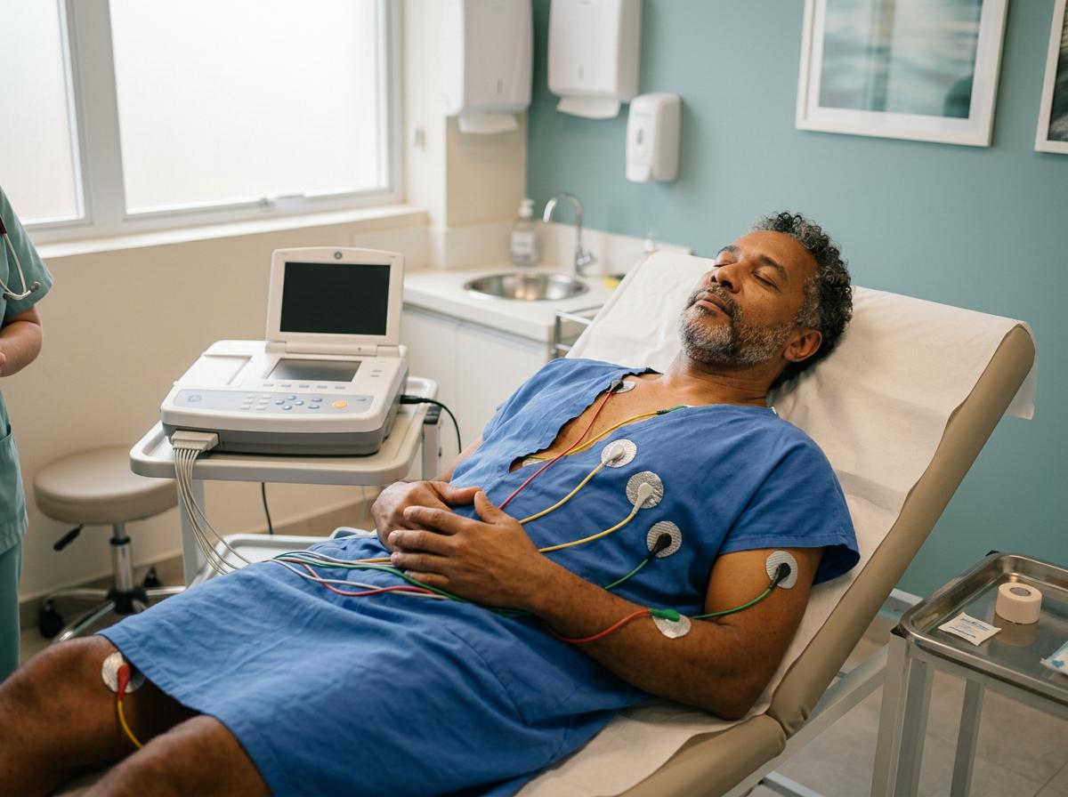 Paciente deitado durante eletrocardiograma