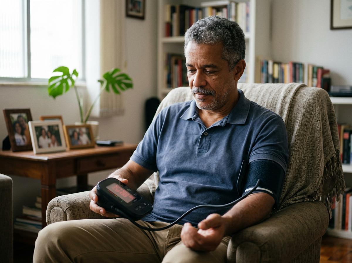 Paciente medindo a própria pressão em casa