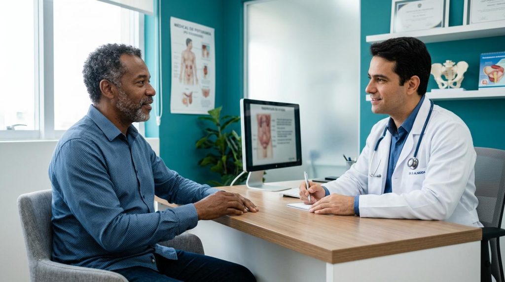 Homem em consulta com urologista em Campinas