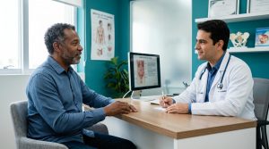 Homem em consulta com urologista em Campinas