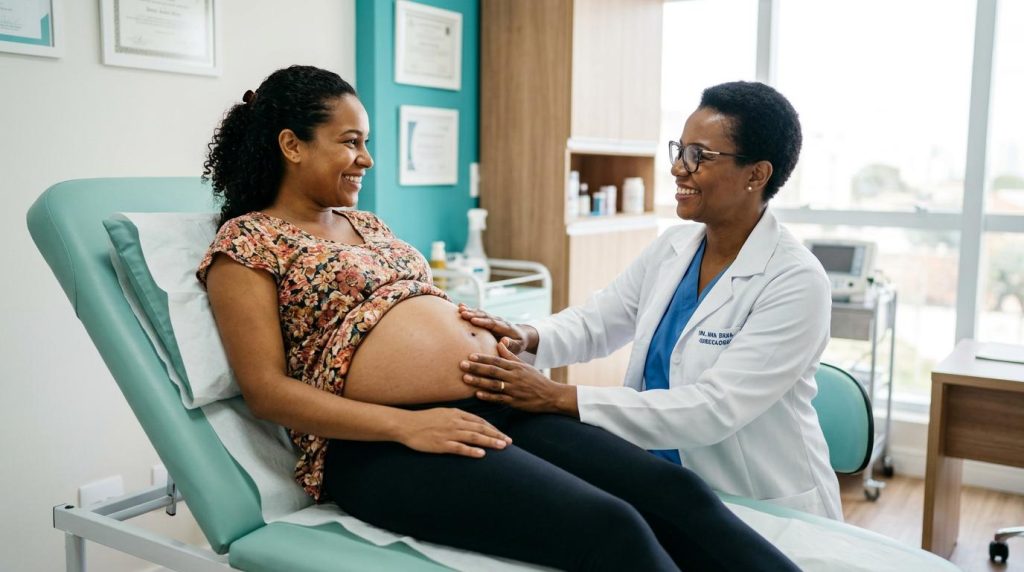 Gestante em consulta de pré-natal com ginecologista em Campinas
