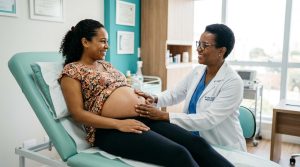 Gestante em consulta de pré-natal com ginecologista em Campinas
