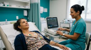 Paciente realizando eletrocardiograma em check-up cardiológico
