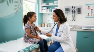 Pediatra examinando criança em consultório em Campinas