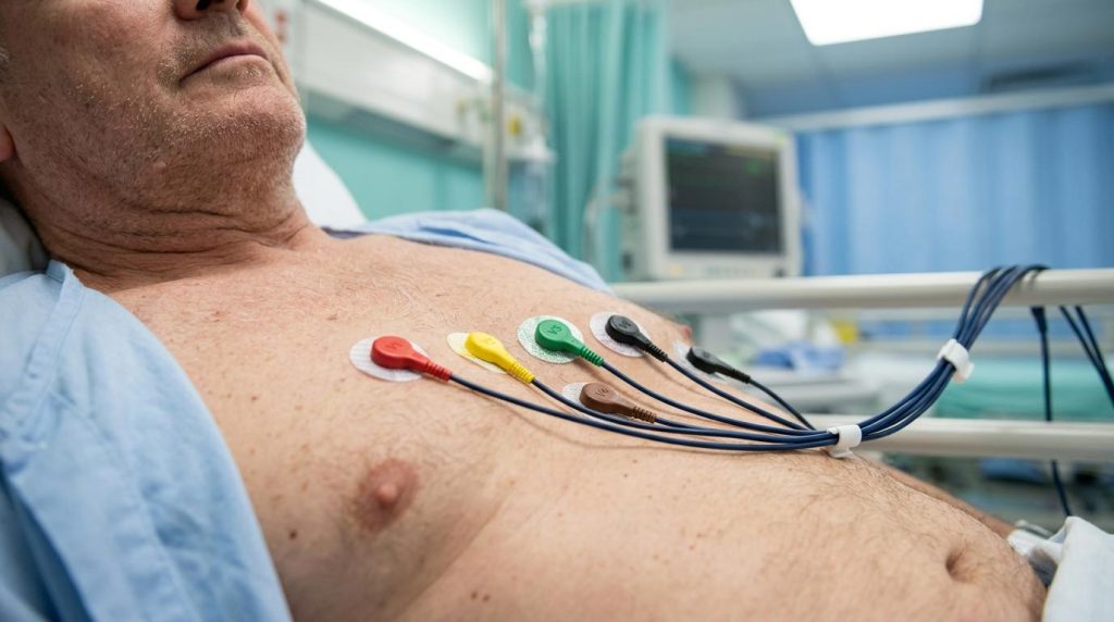 Realização de eletrocardiograma em paciente