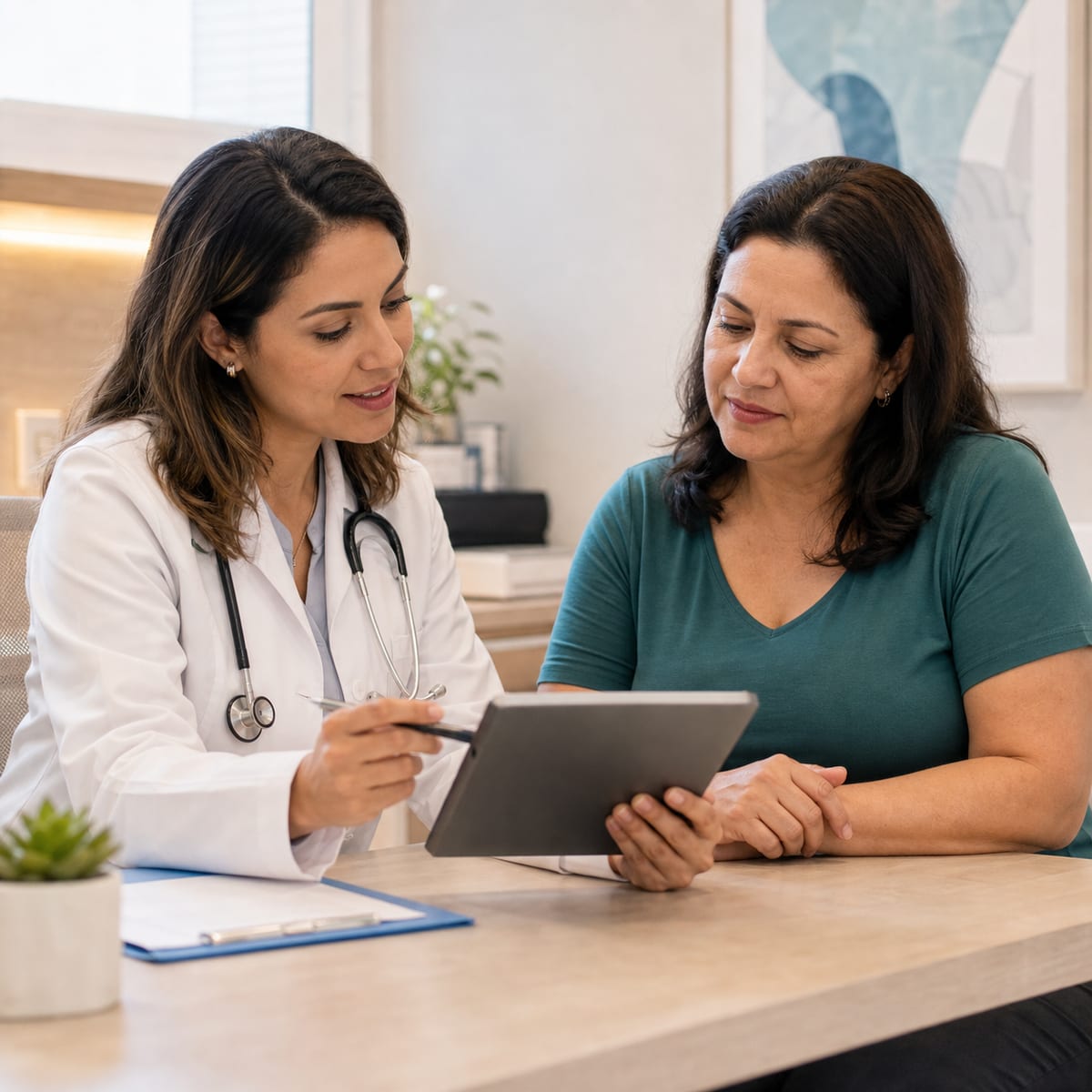 Endocrinologista em consulta avaliando exames com paciente em Campinas