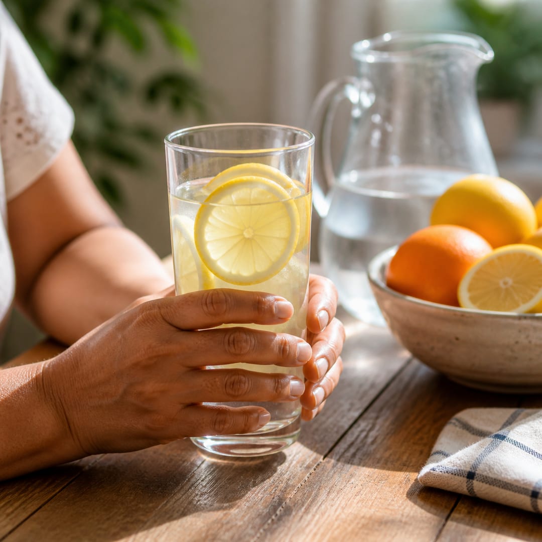 Hidratação com água e limão para prevenção de pedras nos rins