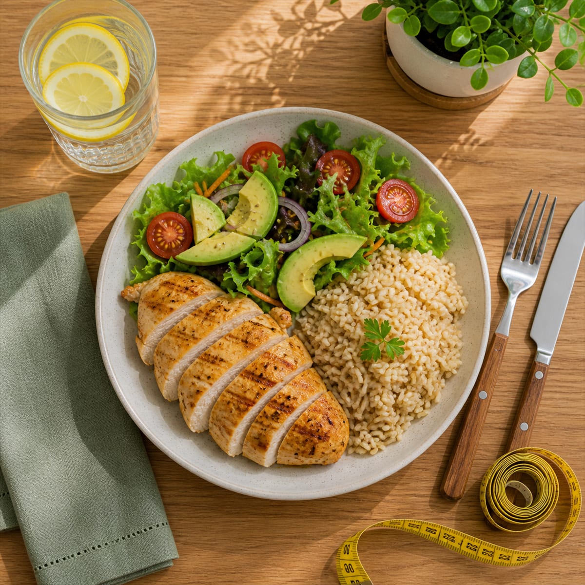 Refeição balanceada com proteína vegetais e gordura saudável — alimentação anti-diabetes