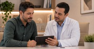 Paciente em consulta com urologista para avaliação de vasectomia em Campinas